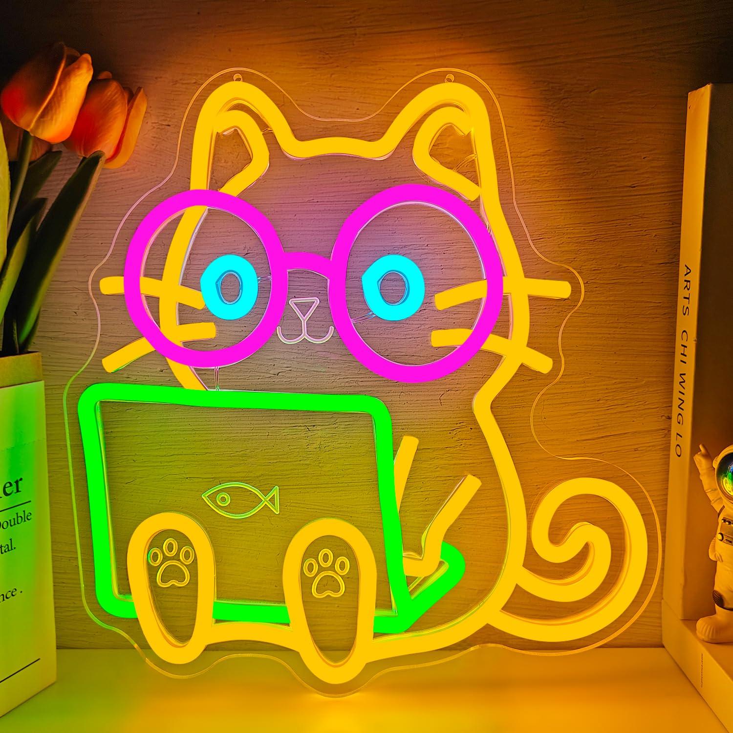 Cat Laptop Neon Sign USB Dimma - Tech Office Wall recension och pris