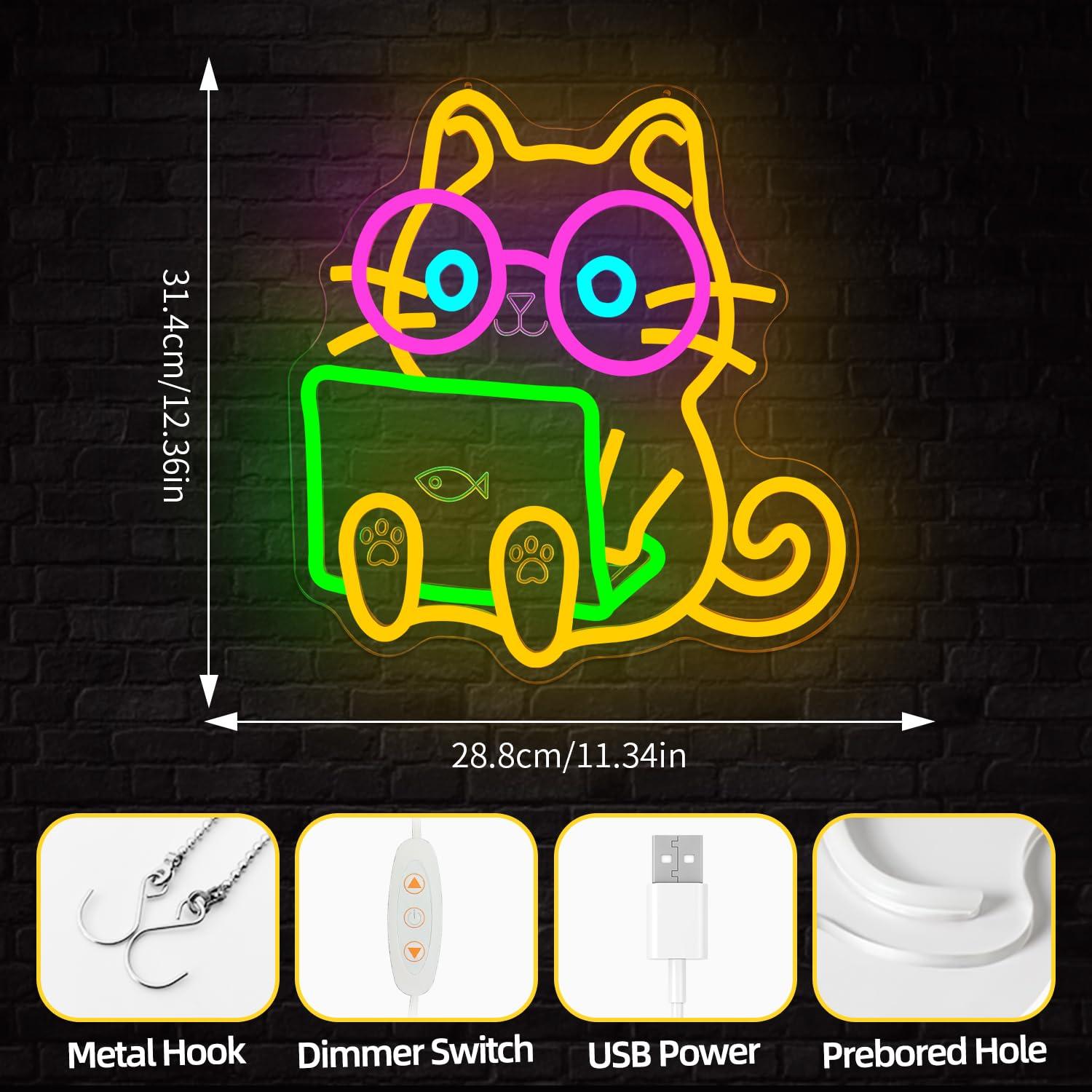 Cat Laptop Neon Sign USB Dimma - Tech Office Wall recension och pris